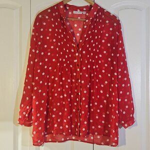 Susan Graver 20W Red White Polka Dot Sheer Blouse Minnie Mouse Disneybound EUC